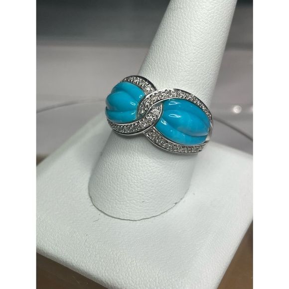14k white gold diamond turquoise ring